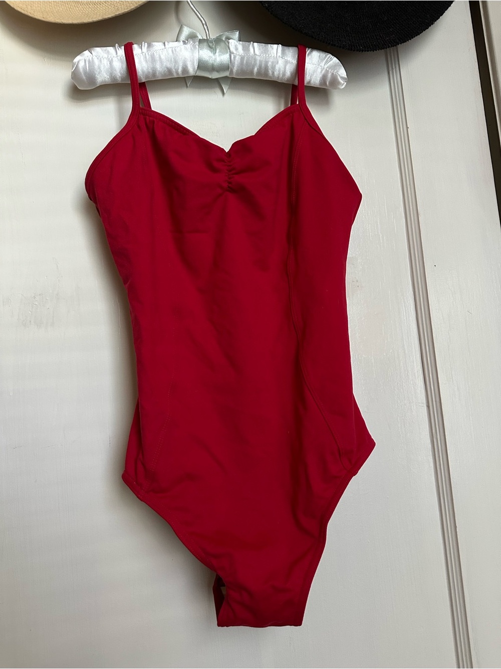 Mirella Red Dance Tank Leotard with Beige Lining